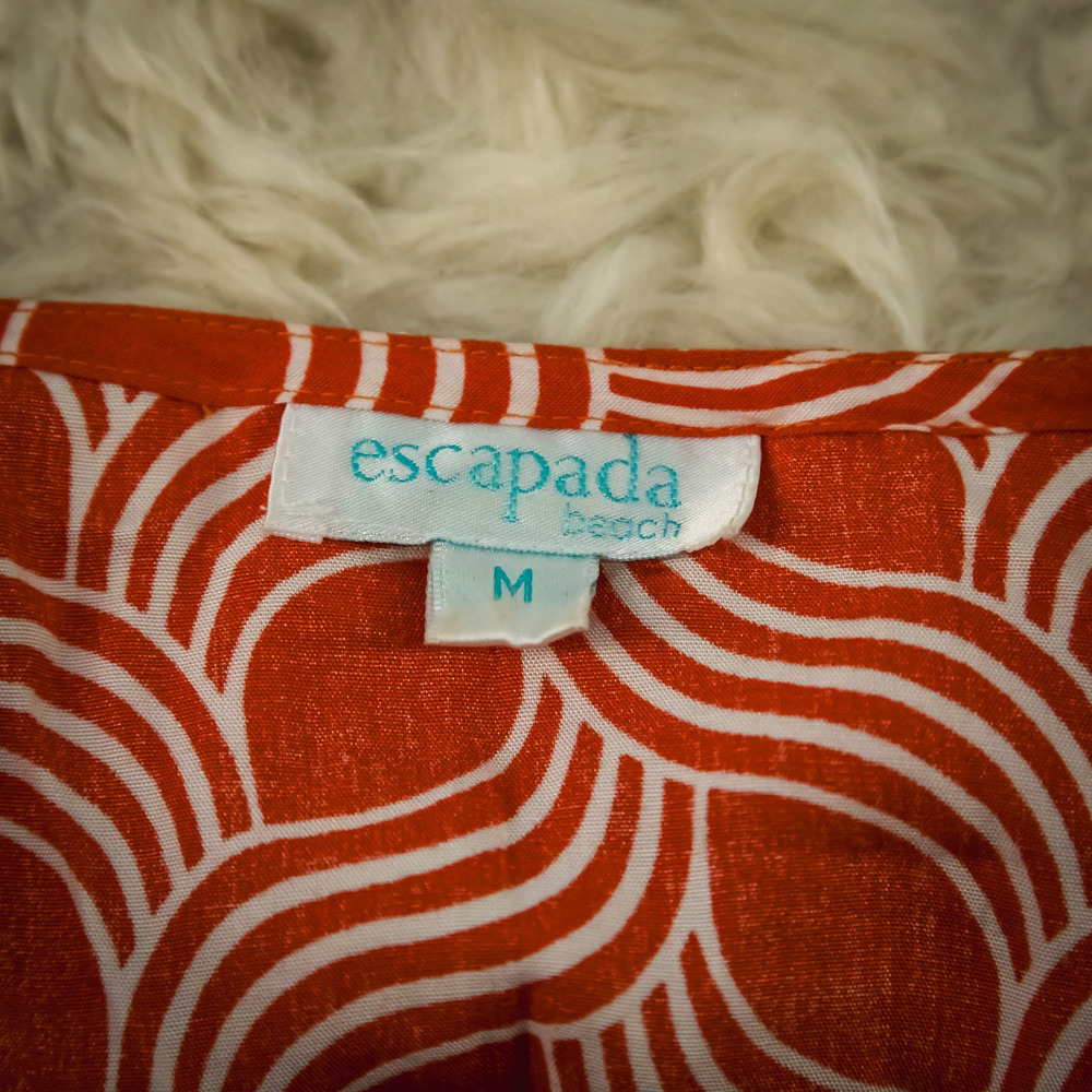 Escapada Beach Size Medium M Orange Print Scoop V Neck Bell Sleeve Swim Cover Up - Picture 4 of 6